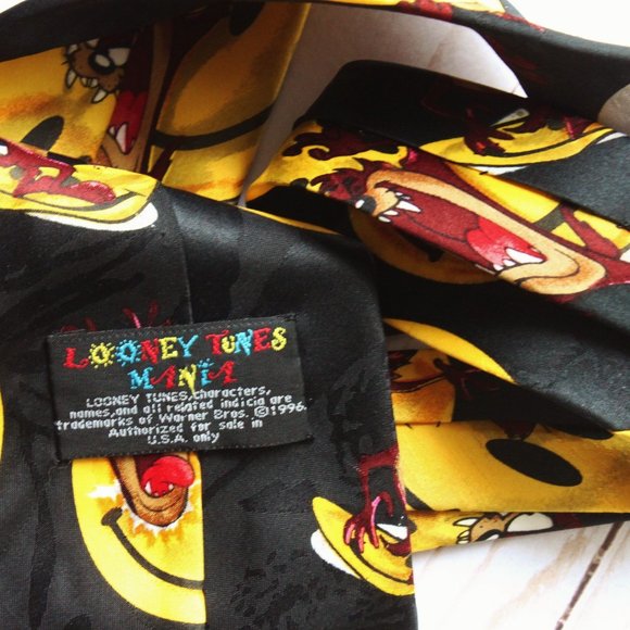 Tie Men's Emoji Smile & Tasmanian Devil 1996 Vintage Looney Tunes Novelty Smiley - Picture 5 of 8